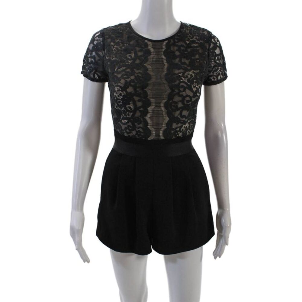 ERIN Erin Fetherston Women's Short Sleeves Lace Trim Shorts Romper Black Size 0